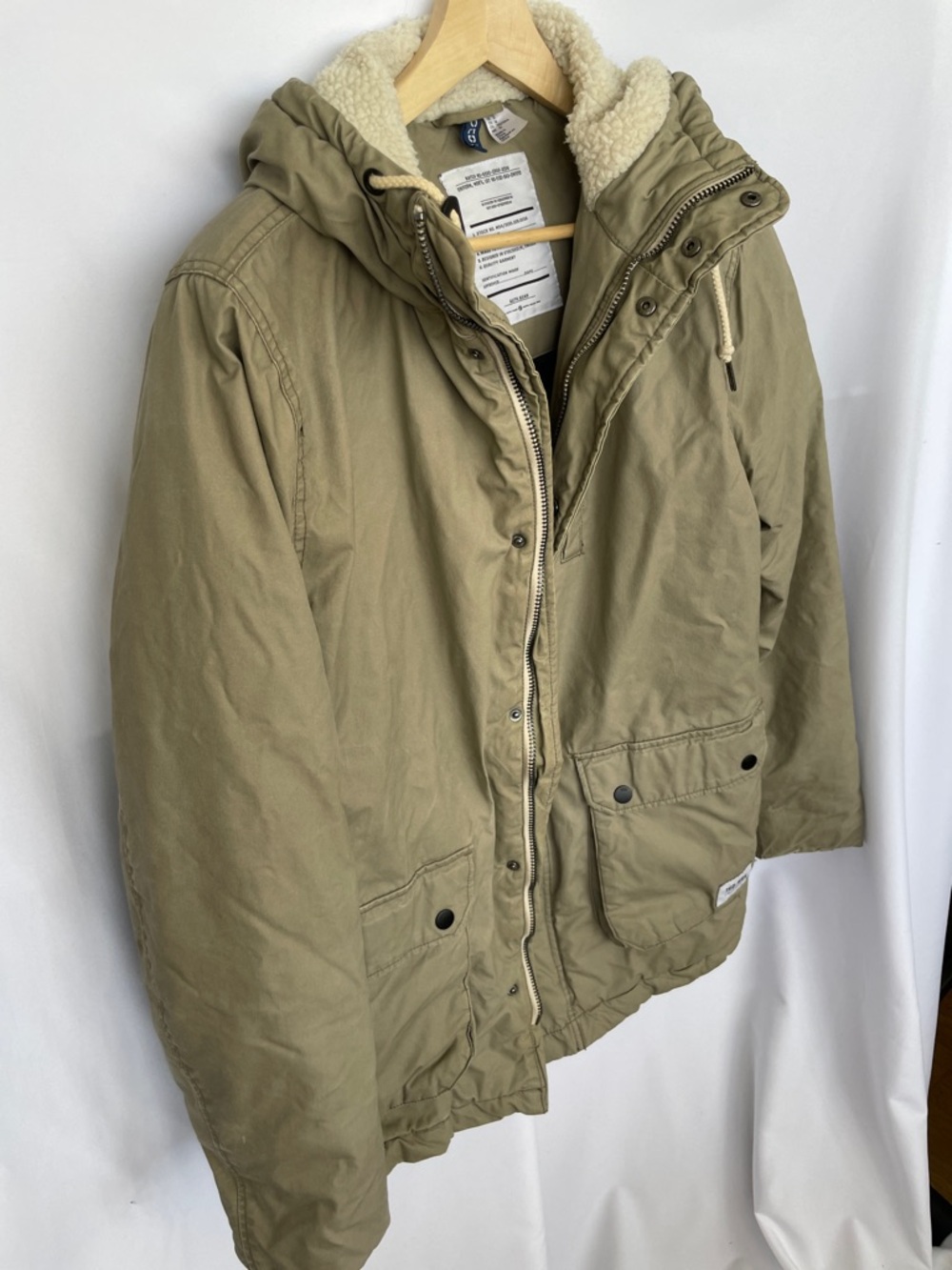 H & M Men's Hooded Sherpa-Lined Parka Jacket - Olive Size M